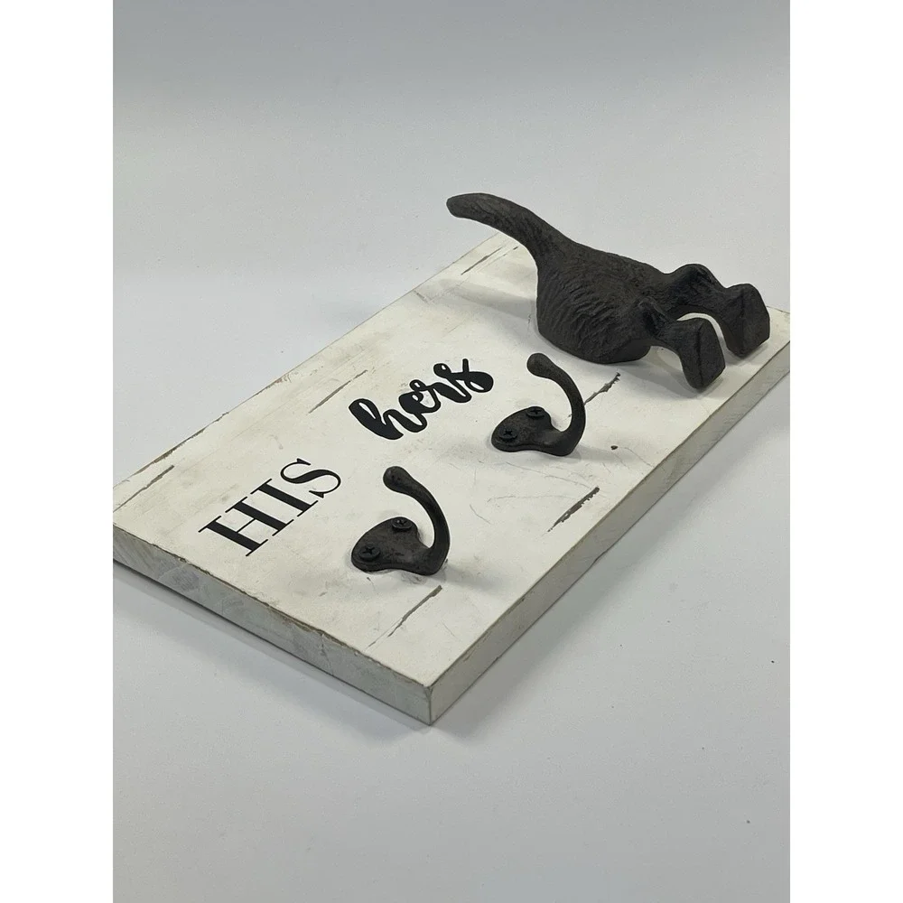 Wood &‎ Cast Iron Key  Hook Holders For Him Hers & Doggie Farmhouse